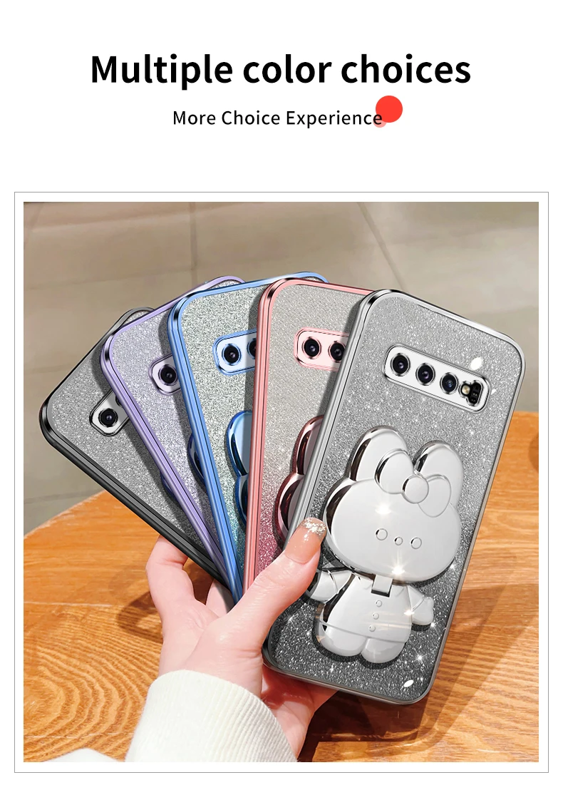 Étui de support de miroir de maquillage de lapin à paillettes pour Samsung Galaxy Note 20 Ultra Plus S10Plus S10 plus S 10 Soft Cover_voghion.com