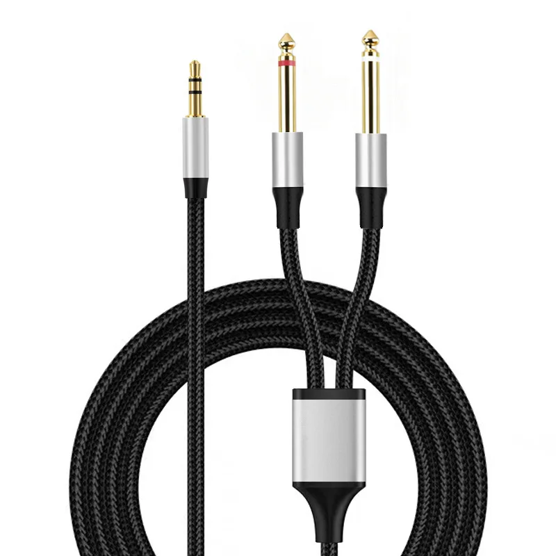 Dual 6.35mm Y-Splitter Audio Cable - 3.5mm to 6.35mm Jack Adapter for Mixers and Amplifiers