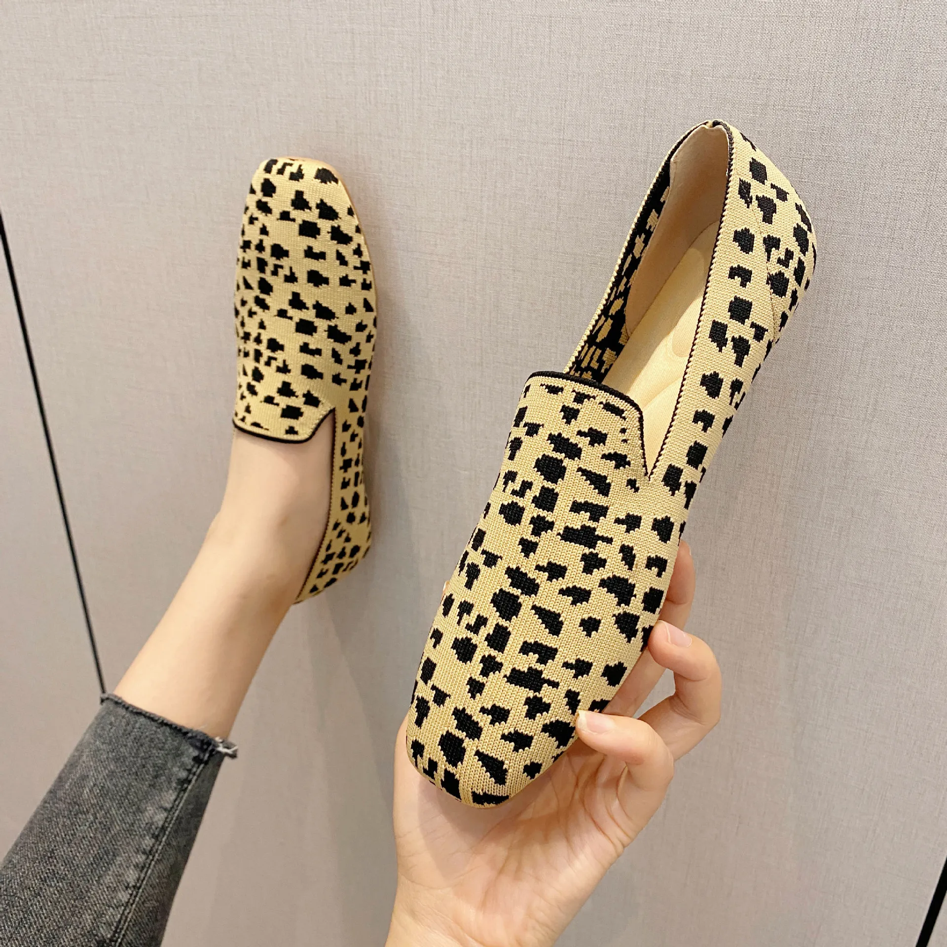 Loafers Office Flats Women Casual Shoes Mesh Breathable Square Toe Comfort Stretch Fabric Knit Ballet Slip Size 35-40 6