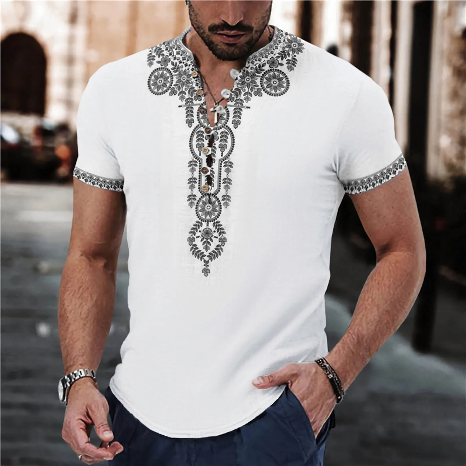 Printed Casual Shirt For Men Vintage Summer Blouses Loose Short Sleeved Shirt Fashion Daily Blouse Male Pullover Top Camisas
