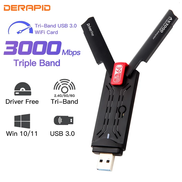 WiFi 6E RTL8832CU AX3000 Tri-Band Wifi Dongle 2.4G/5G/6G Wlan.