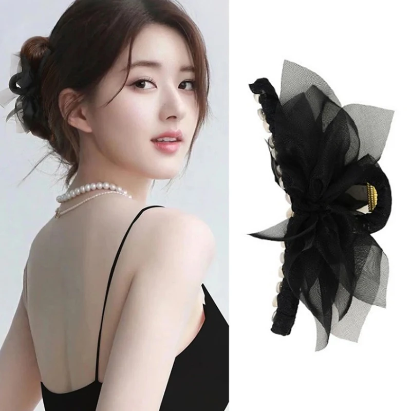 

New Korean Woman Elegant Gauze Large Bowknot Hair Claws Lady Delicate Hairpins Barrettes Girls Sexy Hair Clips Hair Accessories