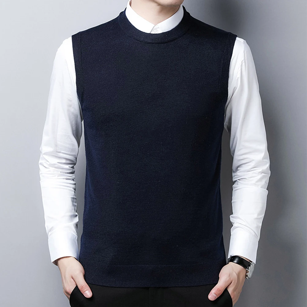 New Autumn Winter Men\'s Slim Fit Sweater Vest O-neck Casual Knitted Tank Tops Sleeveless Pullover Man Clothing