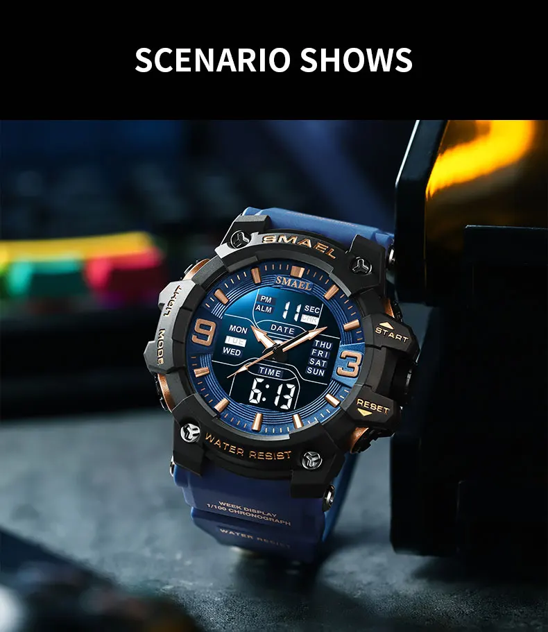 SMAEL 8049 TOP Luxury Watches Men Dual Display Watch 50M Waterproof Sport Wristwatch Mens Military Clock Male Relogio Masculino