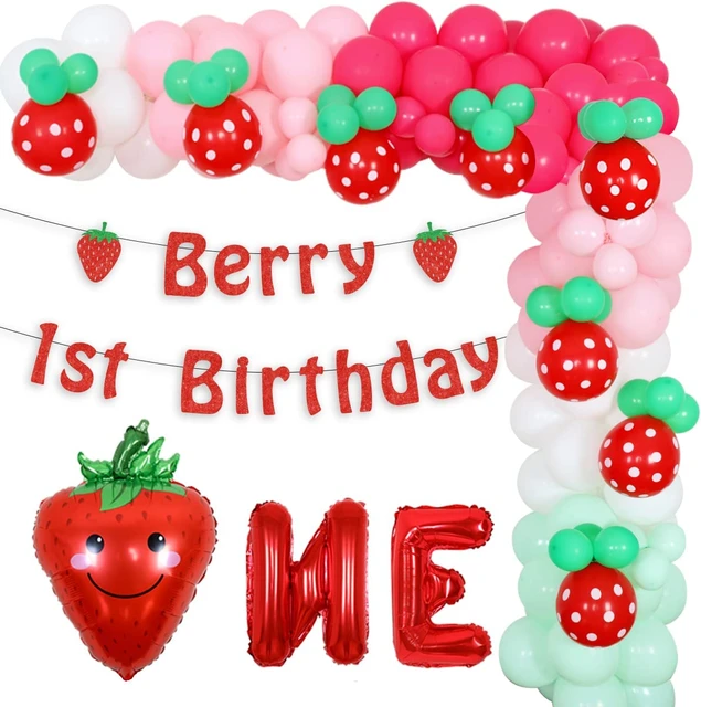 Strawberry Birthday Party Decorations Berry Sweet Party Supplies Balloon  Garland Kit Strawberry Foil Balloons for Girls 1st 2nd Birthday Party