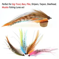 #2/0 15cm/5.91inch Big Streamer Baitfish Fly Flash Grizzly Saddle Hackle Bait Trout 5