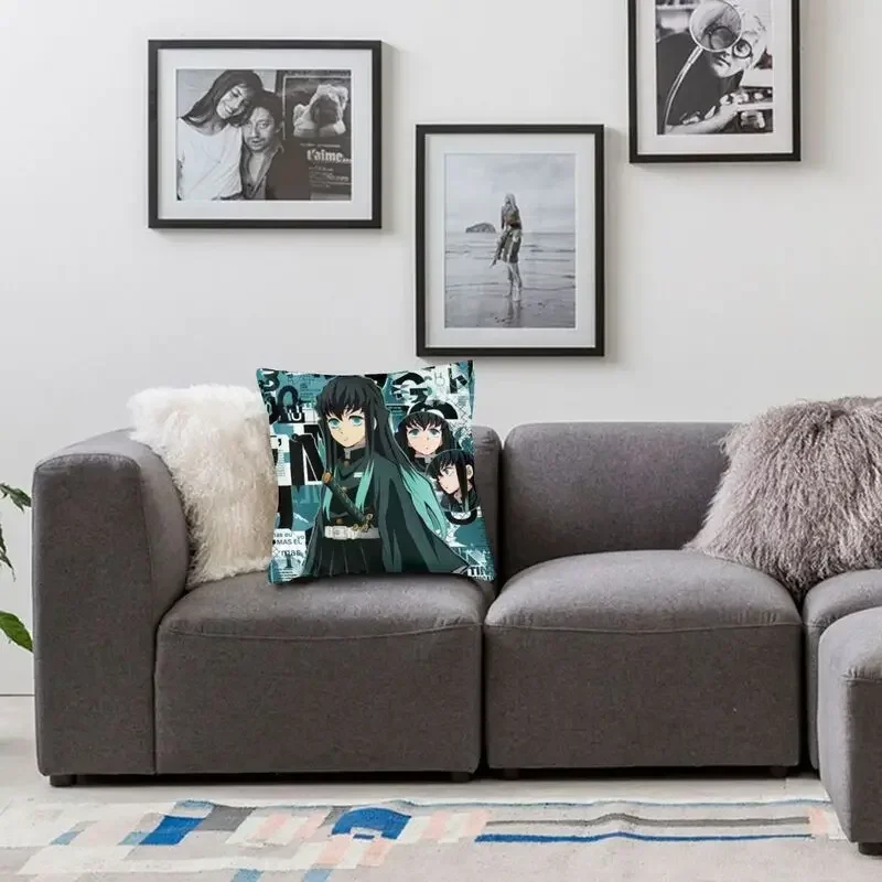 Pillow Case Cover Muichiro Tokito Poster Home Decorative Anime Manga Demon Slayer Cushion Cover Throw Pillow for Car-sided Printing