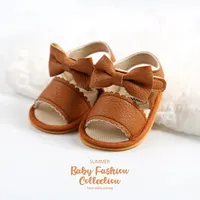 Meckior Summer Baby Shoes Toddler Flats Baby Sandals Soft Rubber Sole Anti-Slip Bowknot Crib First Walker Baby Boys Girls Shoes 2