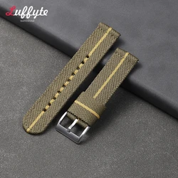 Durable Nylon Canvas Watch Band with Stainless Steel Buckle - Quick Release - 22mm (Green - Yellow)