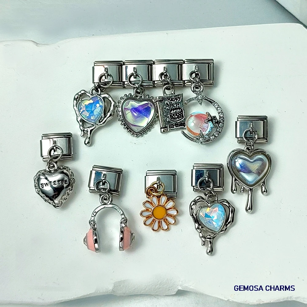 GEMOSA Kreative Herz Liebe Blütenblatt Kopfhörer Kuchen Anhänger Perlen Link fit 9mm Herstellung Edelstahl Italienischen Schmuck DIY Armbänder – Detail 2
