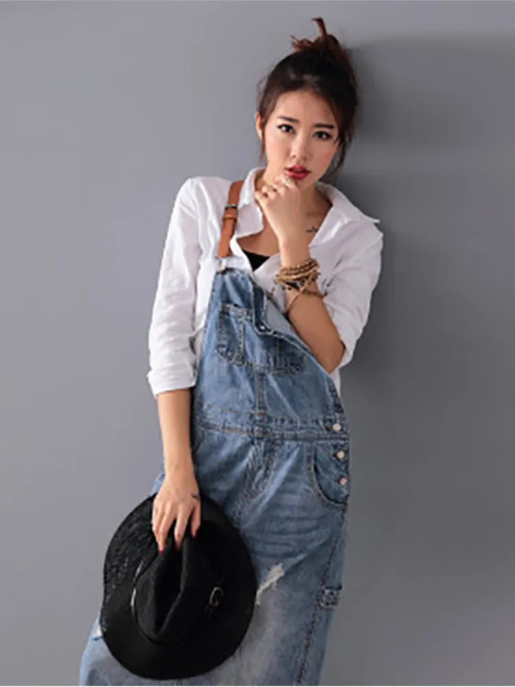 Women Loose Denim Dress Ladies Bleached 