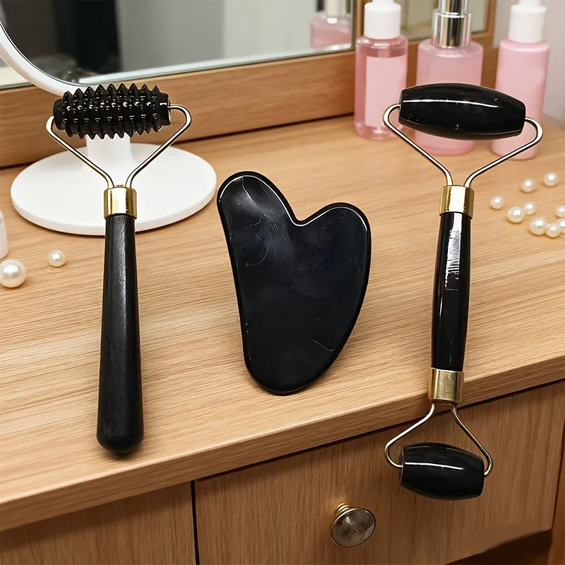 Set di Strumenti per Massaggio di Bellezza, Nuovo Bastoncino Leggero in Plastica, Strumento per Massaggio Viso e Corpo a Doppia Estremità con Rullo - immagine 3