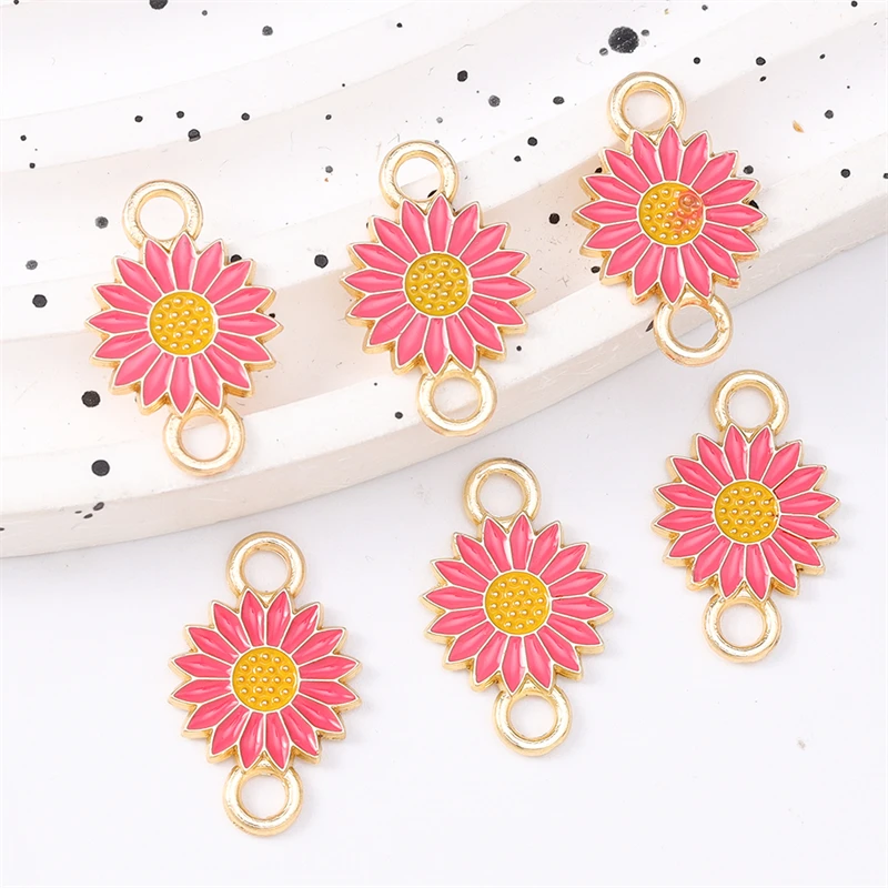Duarte 20 Stück/Lot niedliche bunte Emaille-Blumen-Anhänger-Verbinder für die Schmuckherstellung, DIY-Armbänder, Halsketten, handgefertigte Bastelbedarf – Detail 9