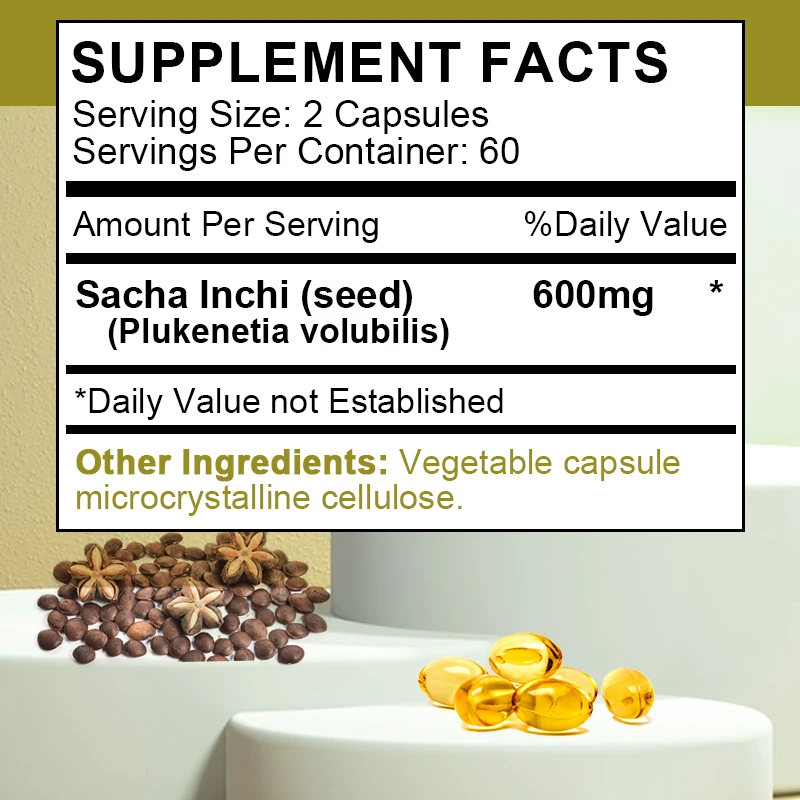 Organic Sacha Inchi Oil 1000mg Rich Source Omega 3-6-9 Essential Fatty Acids Odorless Source Ala elongates DHA EPA