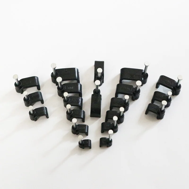 100Pcs Flat Nail Cable Clip Mount Wall Home DIY Square Clamp Office Trough Sub Line Wire Card Fixing cable tie mounts