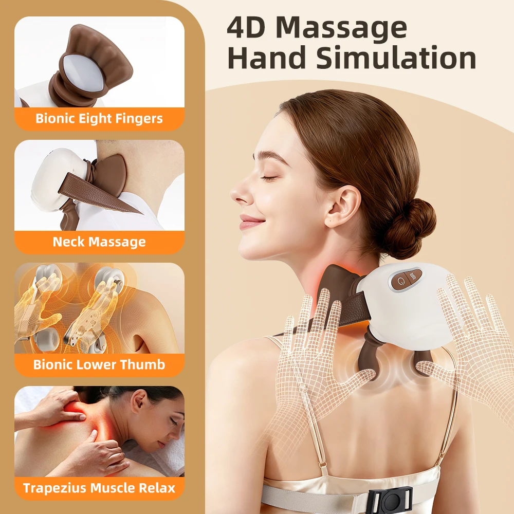 Electric Bionic Neck Shoulder Massager 3 level Mode Heated Kneading Muscle Relaxation Back Massage Pillow for body Relax