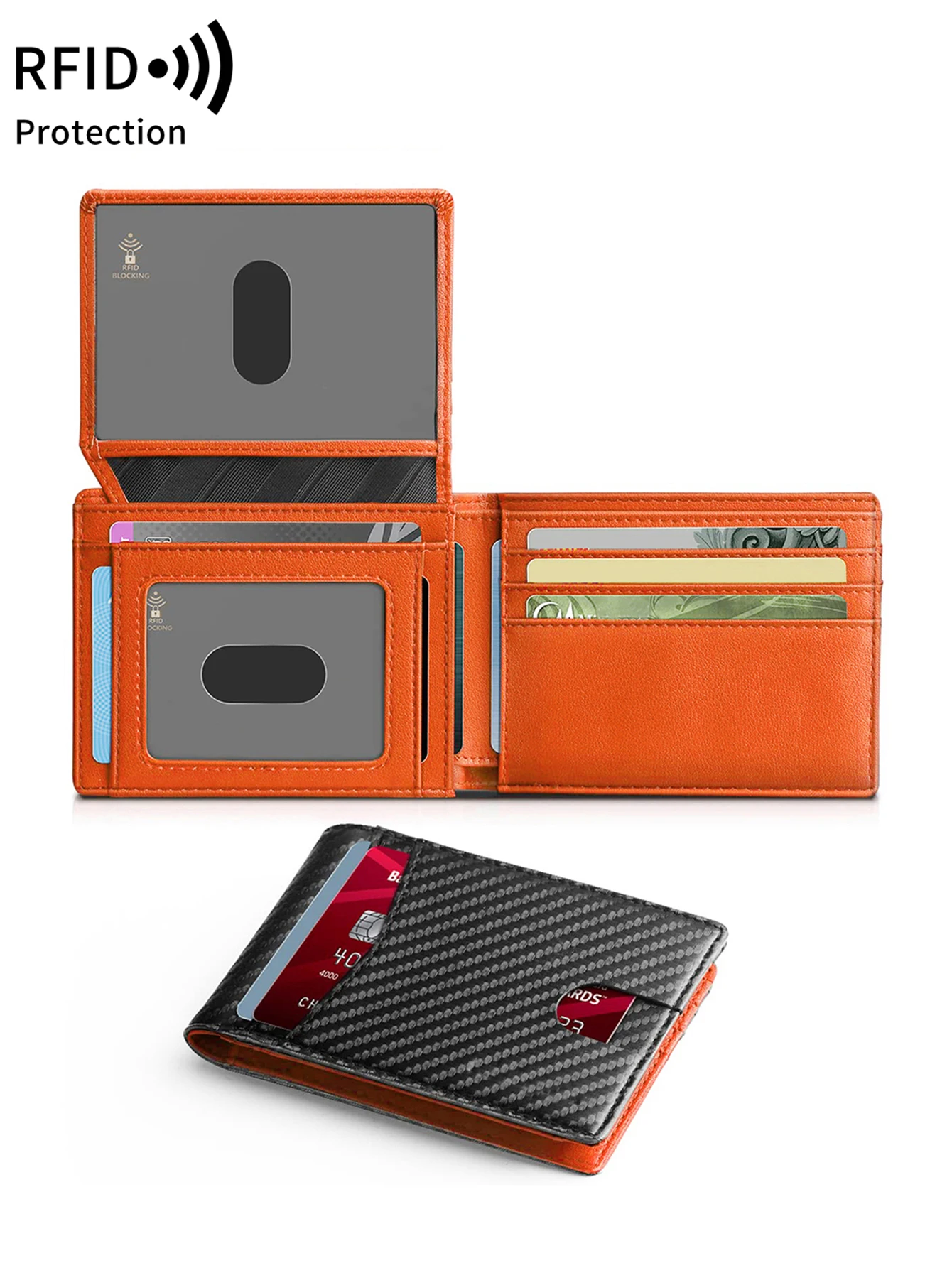 Minimalistische, ultradünne, dreifach faltbare Geldbörse aus Kohlefaser, RFID-Herrenbrieftasche mit Ausweisfenster und 13 Kartenfächern, Münzgeldbörse, Kartenhalter