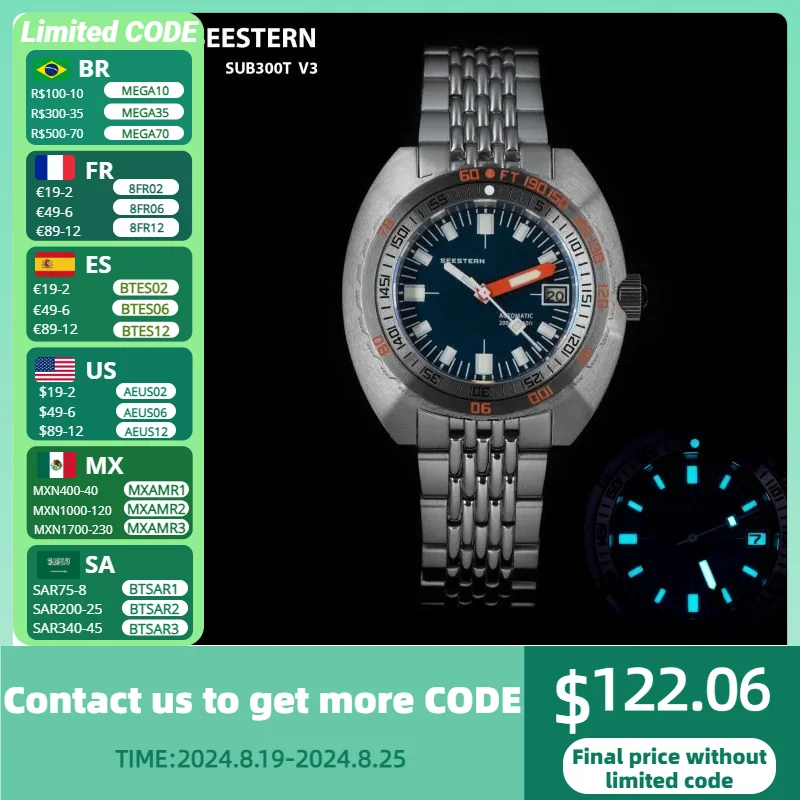 SEESTERN Diving Watches for Men Waterproof Luminous Date Wristwatch NH35 Movement Automatic Mechanical Sapphire Bracelet SUB300 mechanical watch,diver watch