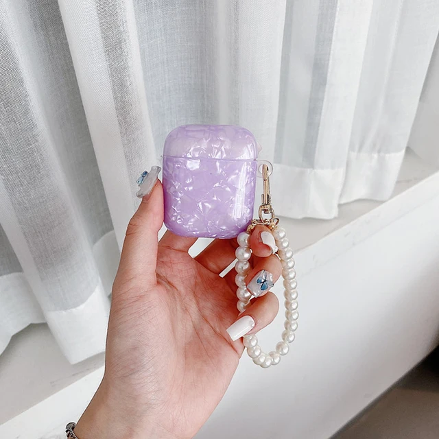 Luxury Girls Pearl Shell Case for Apple Airpods 1 2 3 Case for AirPods Pro Case with Keychain Earphone Accessories Headphone Box purplefor AirPods 12