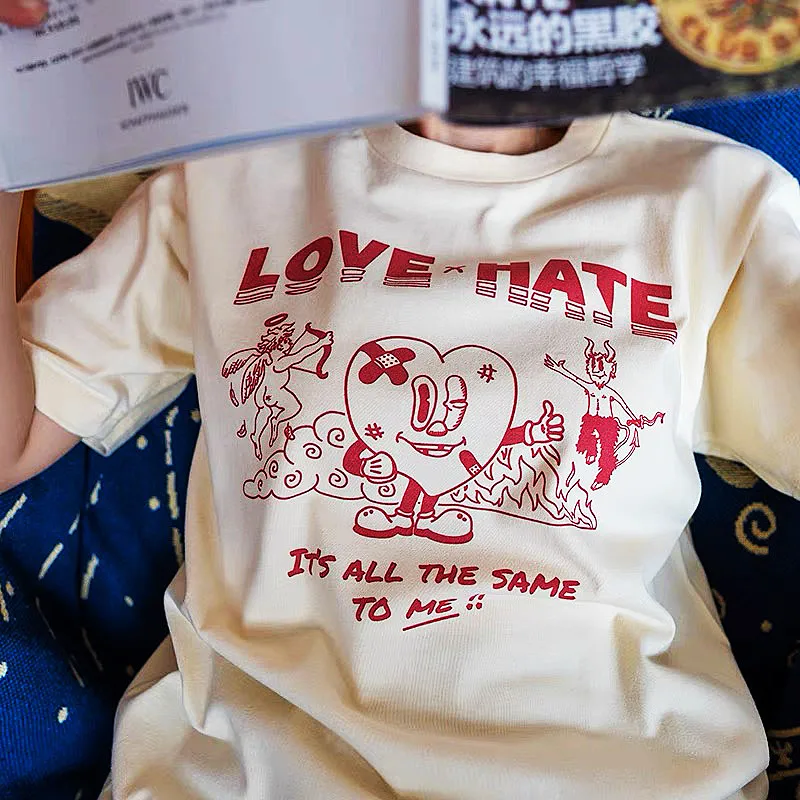 

Женская футболка с рисунком Love Hate Peace, летняя футболка с рисунком красного сердца, белая хлопковая винтажная Милая Повседневная футболка