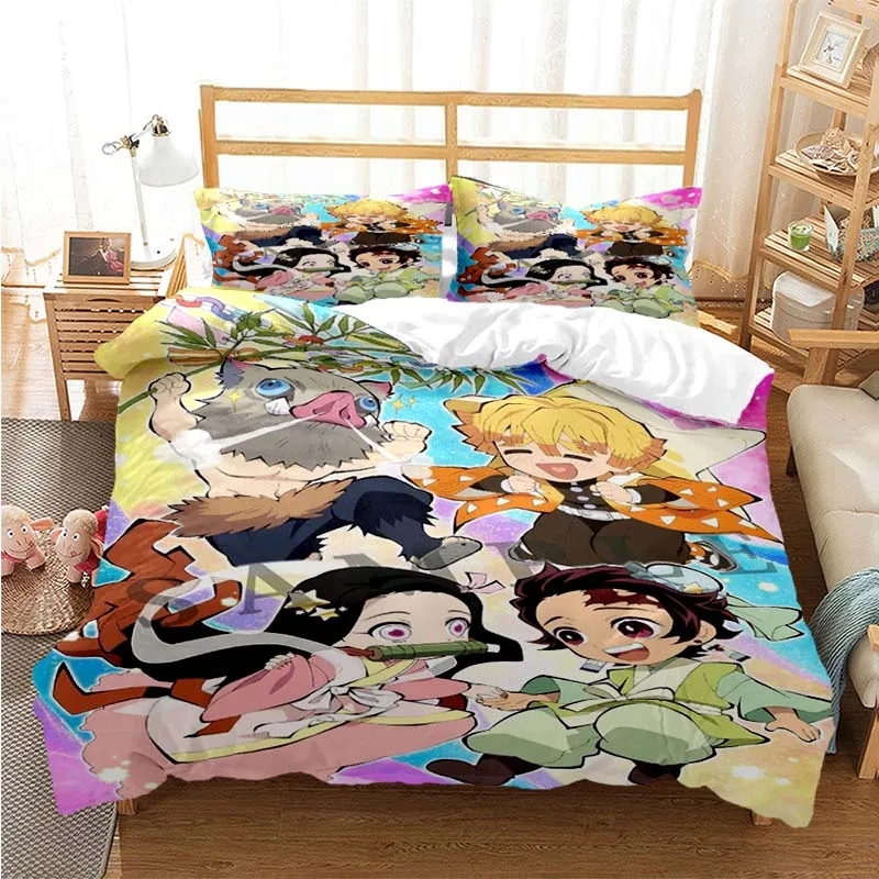 

Demon Slayer 3D Bedding Set Black Duvet Quilt Cover Set Comforter Cover Pillowcase King Queen Size Polyester Quilt Cover