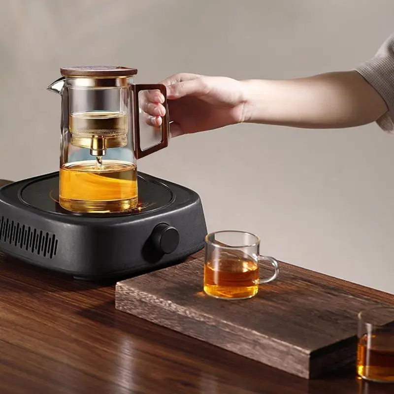 Teapot With Infuser Water Separation Tea Kettle Glass Tea Pot Ergonomic Tea Maker With Wooden Handle Dishwasher Magic Teapot For