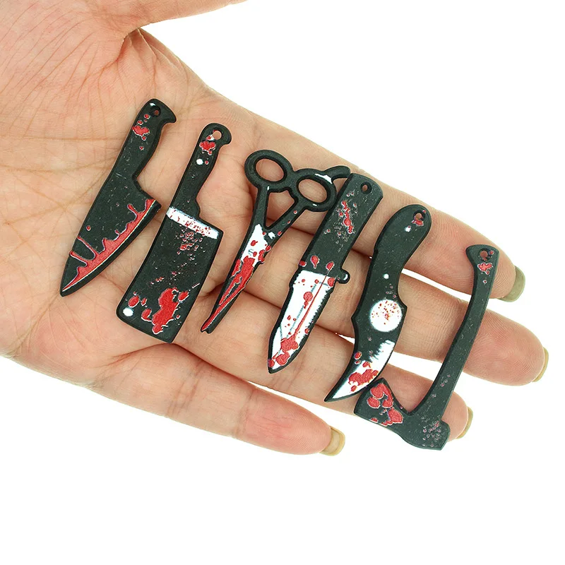 Halloween Jewelry Fake Scissors Axe Knife Mini Gothic Charms Pendant Charms Acrylic Making Necklace Earring Bracelet Diy Decor