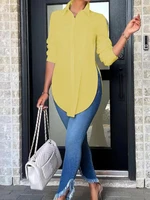 Casual Simple Mid Length Long Sleeve Women Autumn Blouses Fashion Shirt Elegant Asymmetrical Tops Tunic Solid Elegant Shirt - Image 2