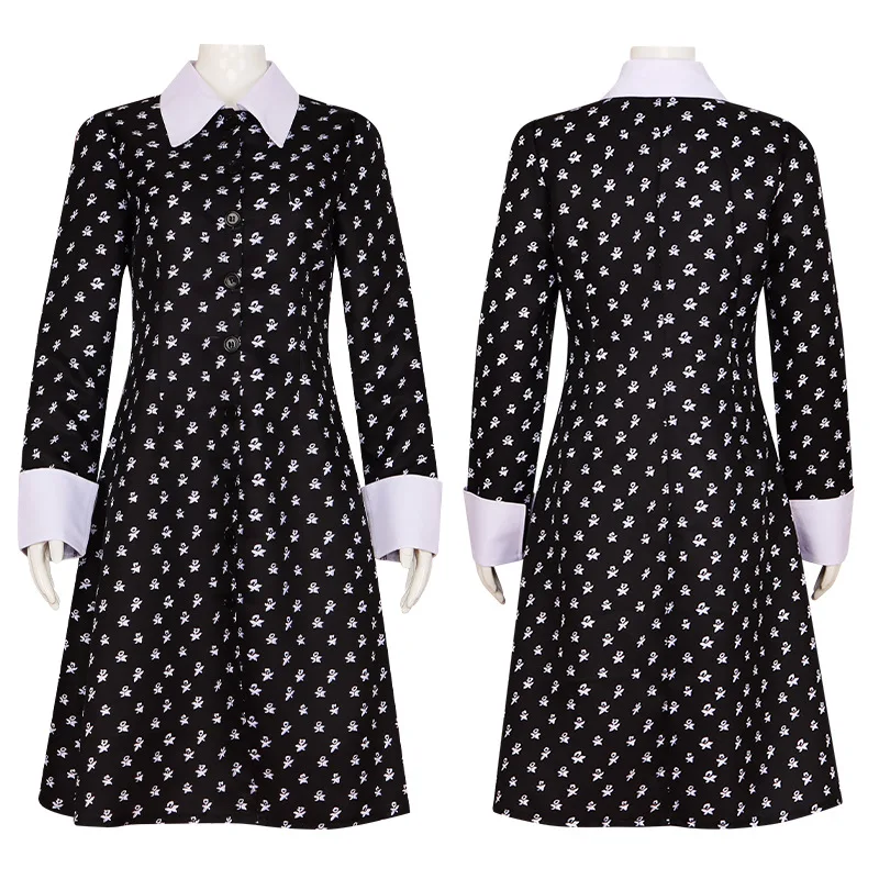 

Movie Wednesday Cosplay Costumes Black Dress Outfits Long Sleeve Collar Dresses for Girls Women Role Play Halloween Suit
