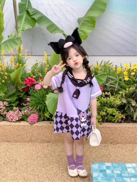 Kawaii Sanrio Kuromi Vestido Infantil, Desenhos Animados Anime, Manga  curta, Vestidos Princesa Lolita, Roupas de Bebê, Presente Bonito, Festa de  Verão