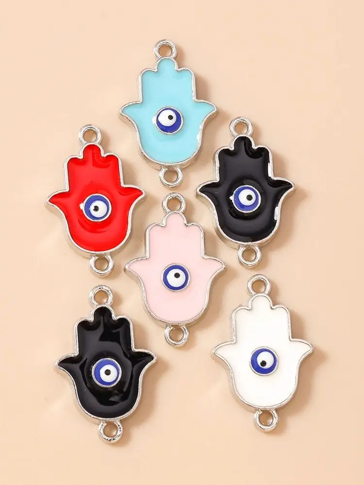Leslie 10 Stück 16x24mm Emaille Evil Eyes Hamsa Hand Anhänger für Halsketten Armbänder Ohrringe DIY Schmuckherstellung Zubehör – Detail 2