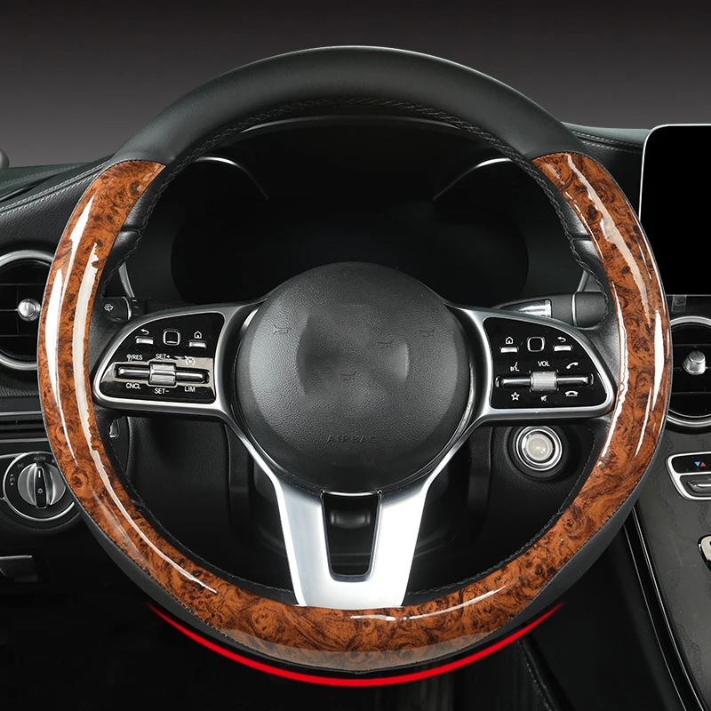 

New Universal Grain PU Leather 38CM Car Steering Wheel Cover Auto Interior Accessories D/O Type 15Inch