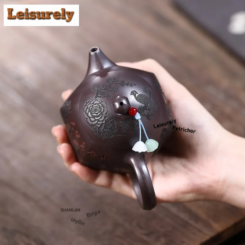 230ml Handmade Yixing Purple Clay Teapots Handmade Hexagonal Pot Raw Ore Dragon's Blood Sand Kettle Chinese Zisha Tea Set Craft