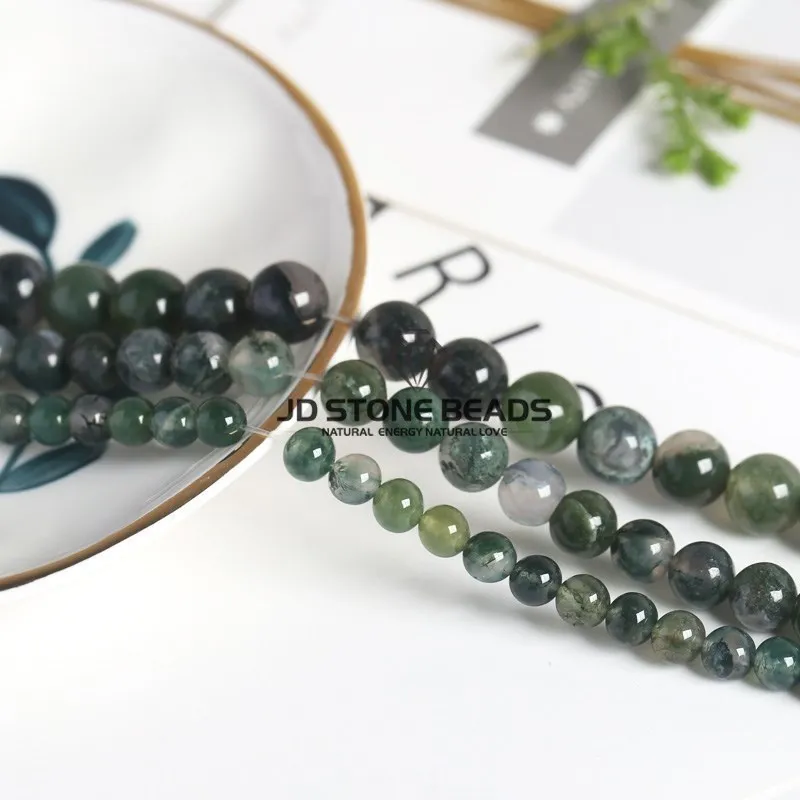 Natural Grass Agate Moss Agates Gemstone Beads Loose Beads 4 6 8 10 12MM Pick Size Bracelet Accessory Jewelry Making loose beads loose gemstone beads loose agate beads
