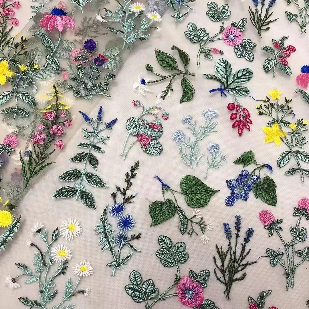 

2024 High quality Colorful Thread Flat Embroidery Fabric, French Tulle Net, African Lace for Evening Dresses, Weddings, 2 Models