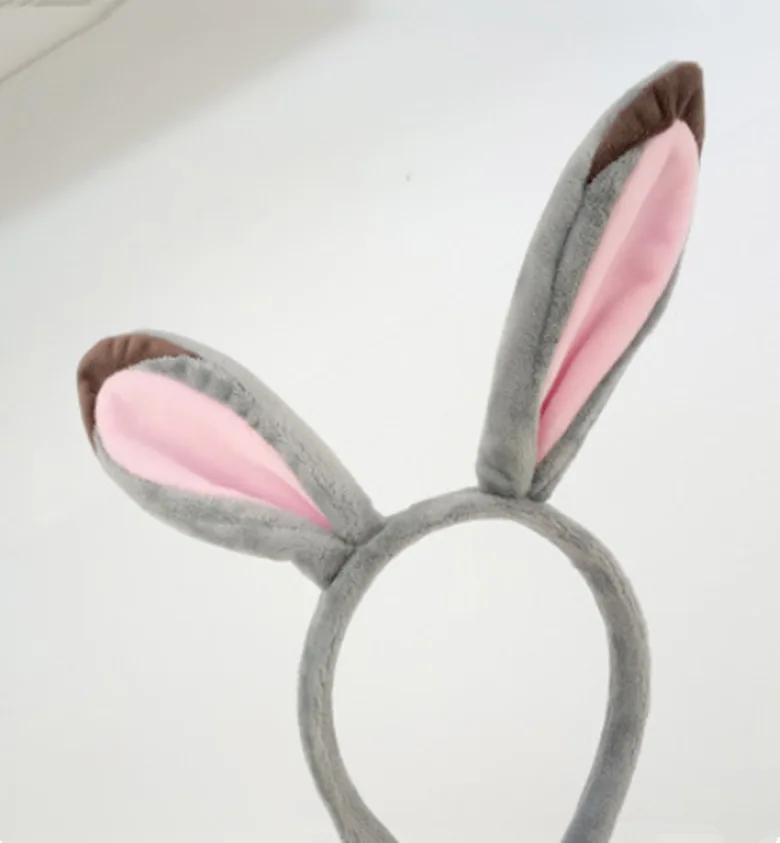 Plush Grey Rabbit Ear Headband with Earrings - Cosplay & Dress-Up Accessory