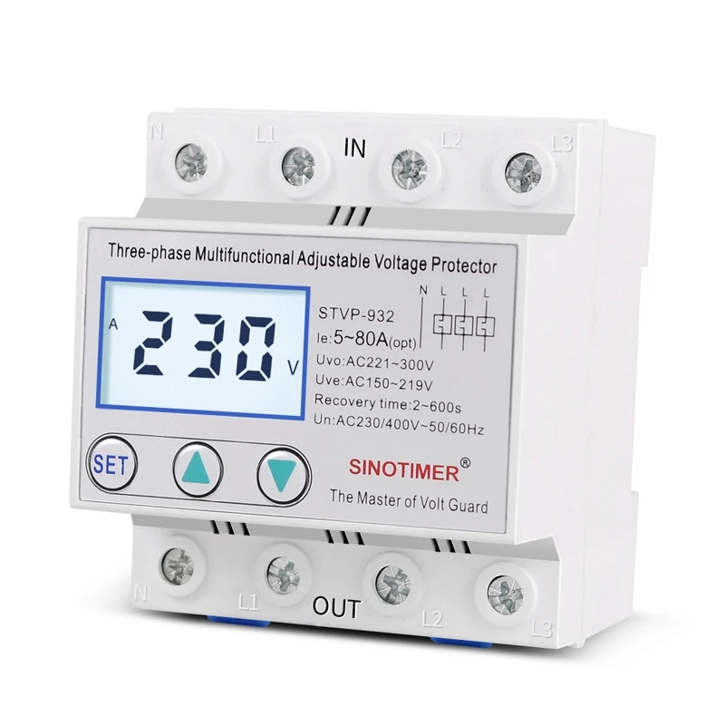 

SINOTIMER STVP-932 трехфазный цифровой дисплей самосброс Регулируемый Интеллектуальный многофункциональный перенапряжение