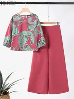 2024 Summer Floral Print Suit ZANZEA Women 3/4 Sleeve Blouse Wide Leg Pant Sets Stylish Tracksuits Fashion Loose Matching Sets - Image 2