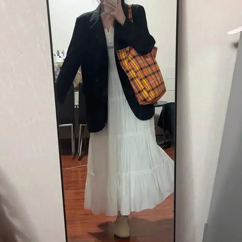 thumbnail image 1 of Falda acampanada de talle alto que adelgaza para mujer, talla grande, largo medio, estilo coreano en forma de pera, falda blanca de verano, 1 of 5