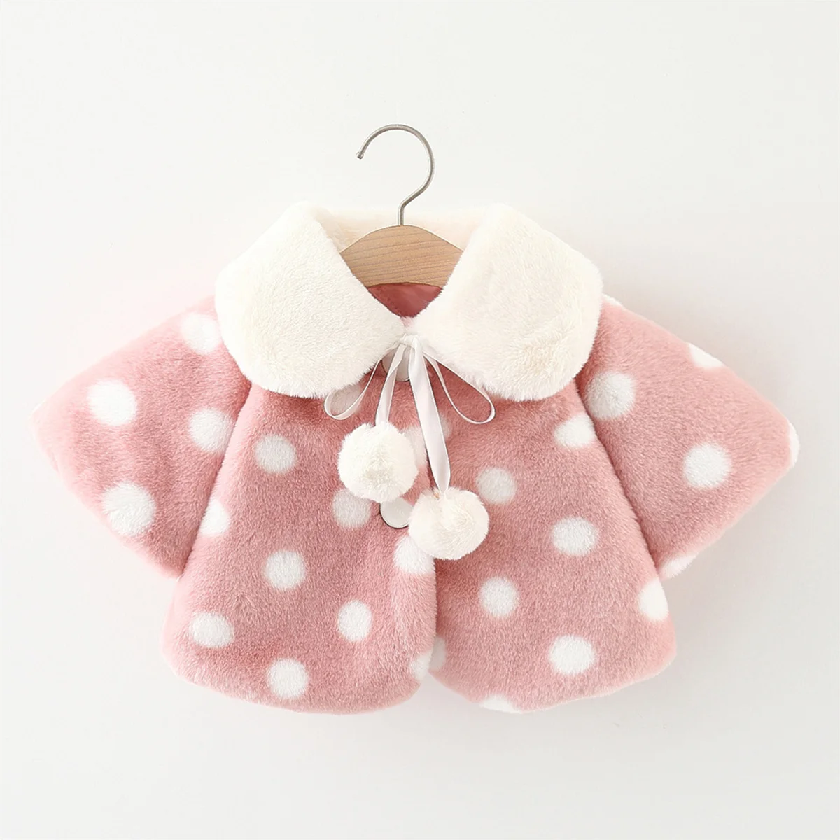 Baby Winter Girl Artificial Fur Filled Cotton Coat Girl Dot Polo Neck Warm And Fashionable Short Clothes