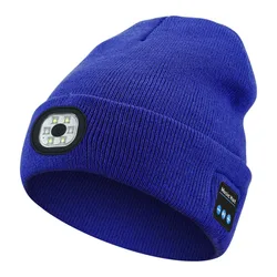 Bluetooth Beanie Hat with Removable Headphones and Rechargeable LED Light (Peacock Blue)