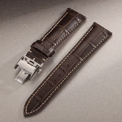 Elegant Cowhide Watch Strap with Butterfly Clasp - Premium Universal Band - 22mm (Brown)
