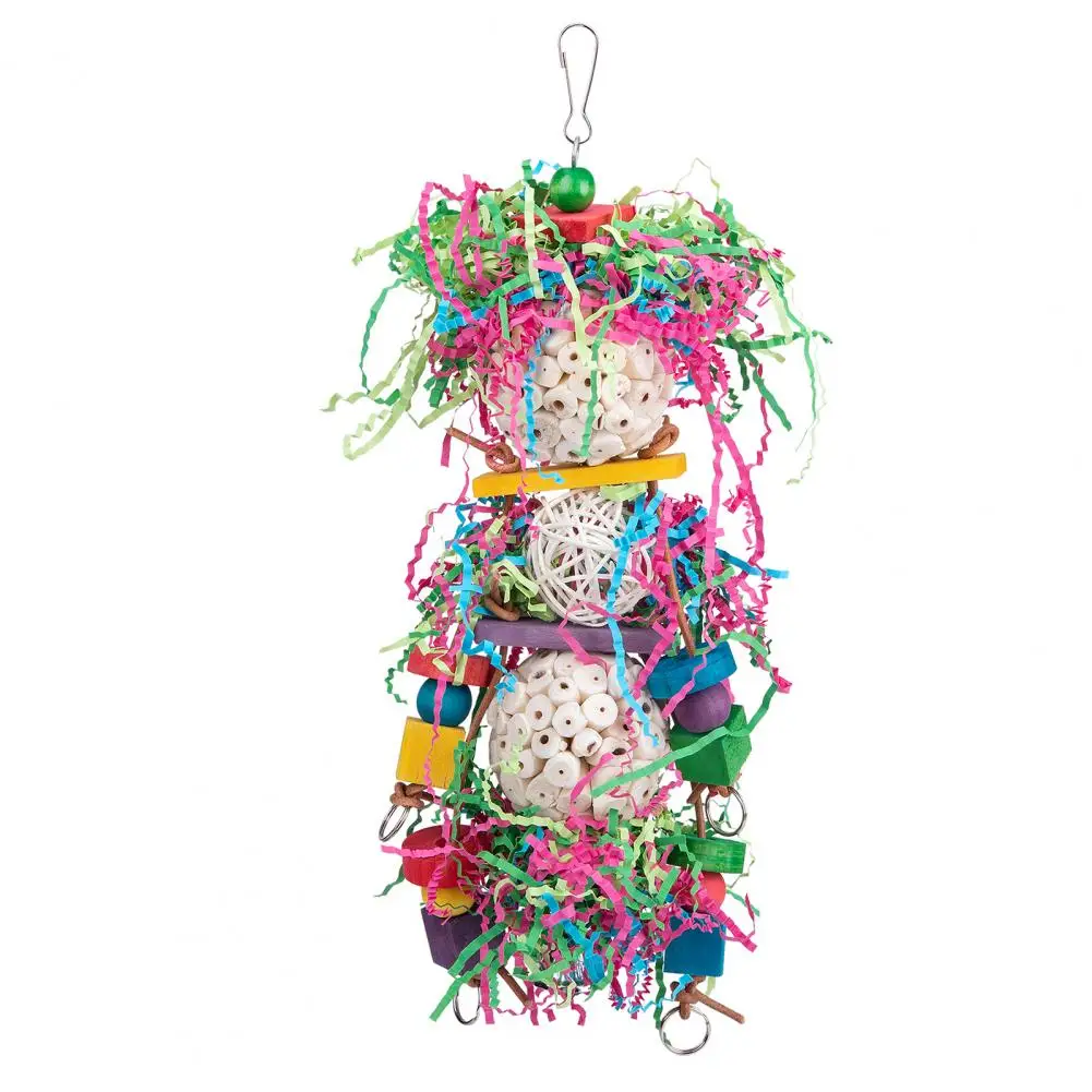 

Useful Reliable Bite-Resistant Eco-friendly Bird Hanging Toy with Wooden Blocks Beads Bird Chew Toy Reduce Loneliness