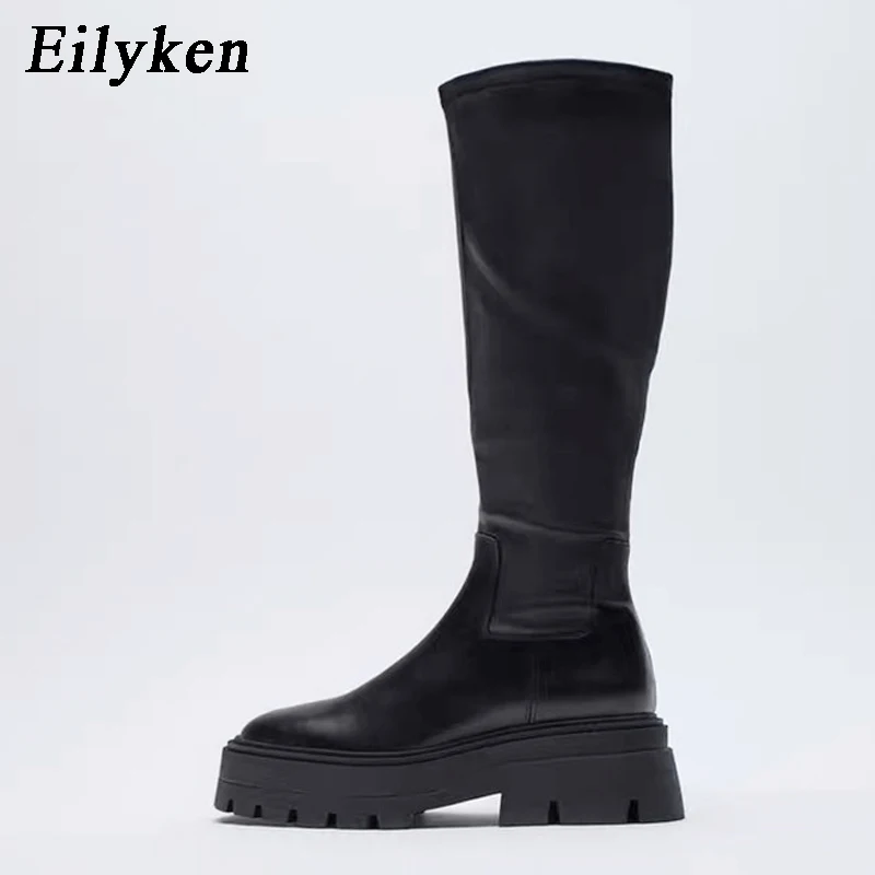 

Eilyken Autumn Winter Women Knee High Boots Thick Bottom Shoes Fashion Casual Ladies Stretch Fabric Botas De Mujer