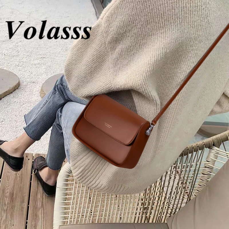 

VOLASSS Genuine Leather Women Shoulder Saddle Bag 2024 New Fashion Niche Designer Messenger Crossbody Bags Small Cowhide Handbag