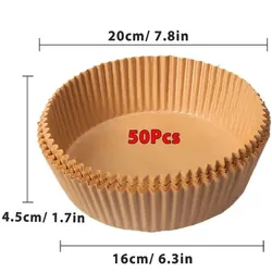 Premium Non-Stick Air Fryer Disposable Paper Liners - Pack of 50/100, Round Baking and Kitchen Accessories (50pcs brown)