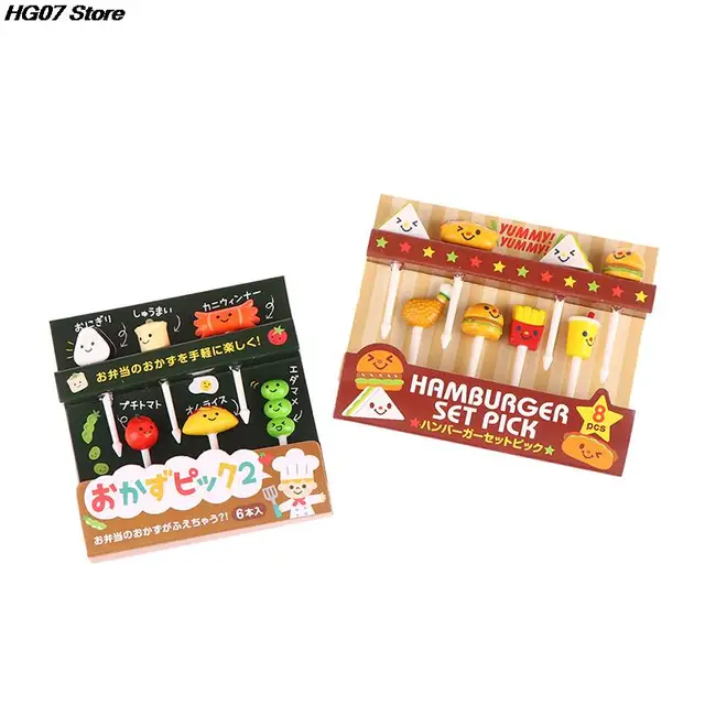 6/8Db Gyerekek Picks Tűskála Fogpiszkáló Mini Kreatív Gyümölcs Torta Desszert Élelmiszer Villák Ebéddoboz Dekoráció Bento Kiegészítők - Image 3