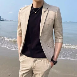 Boutique (Blazer+ Pants) Men's Fashion Hosts British Style Work Wedding Casual Mid-sleeve Short Sleeve Elegant Gentleman's Suit