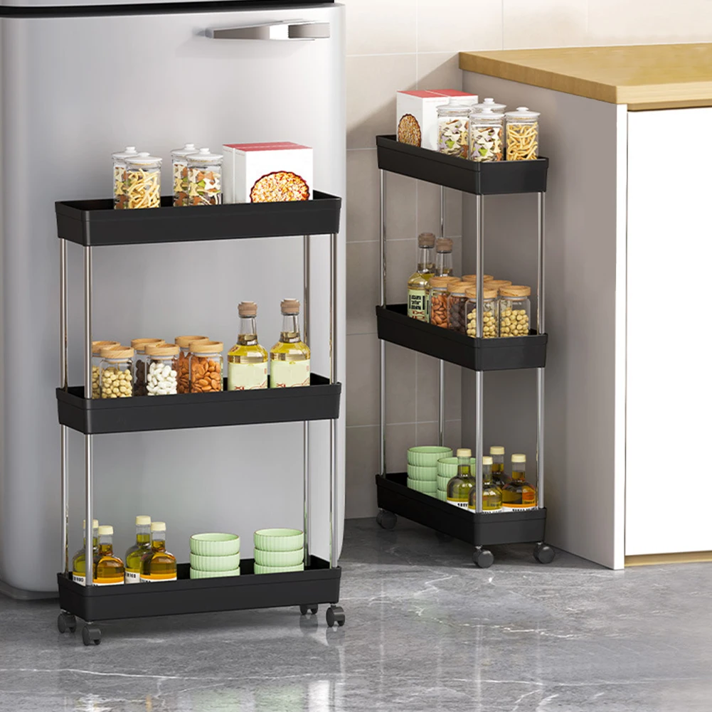 Multi-Layer Trolley Rack with Wheels Movable Storage Organizer Space-Saving Narrow Storage Rack for Bathroom Kitchen Living Room