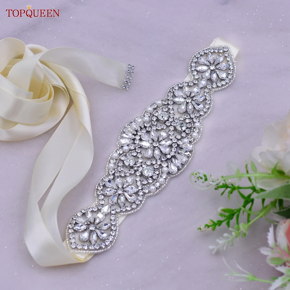 

TOPQUEEN S94 Luxury Wedding Bridal Gown Belt Silver Rhinestone Moroccan Caftan Sash Ladies Women Diamonds Applique Accessories